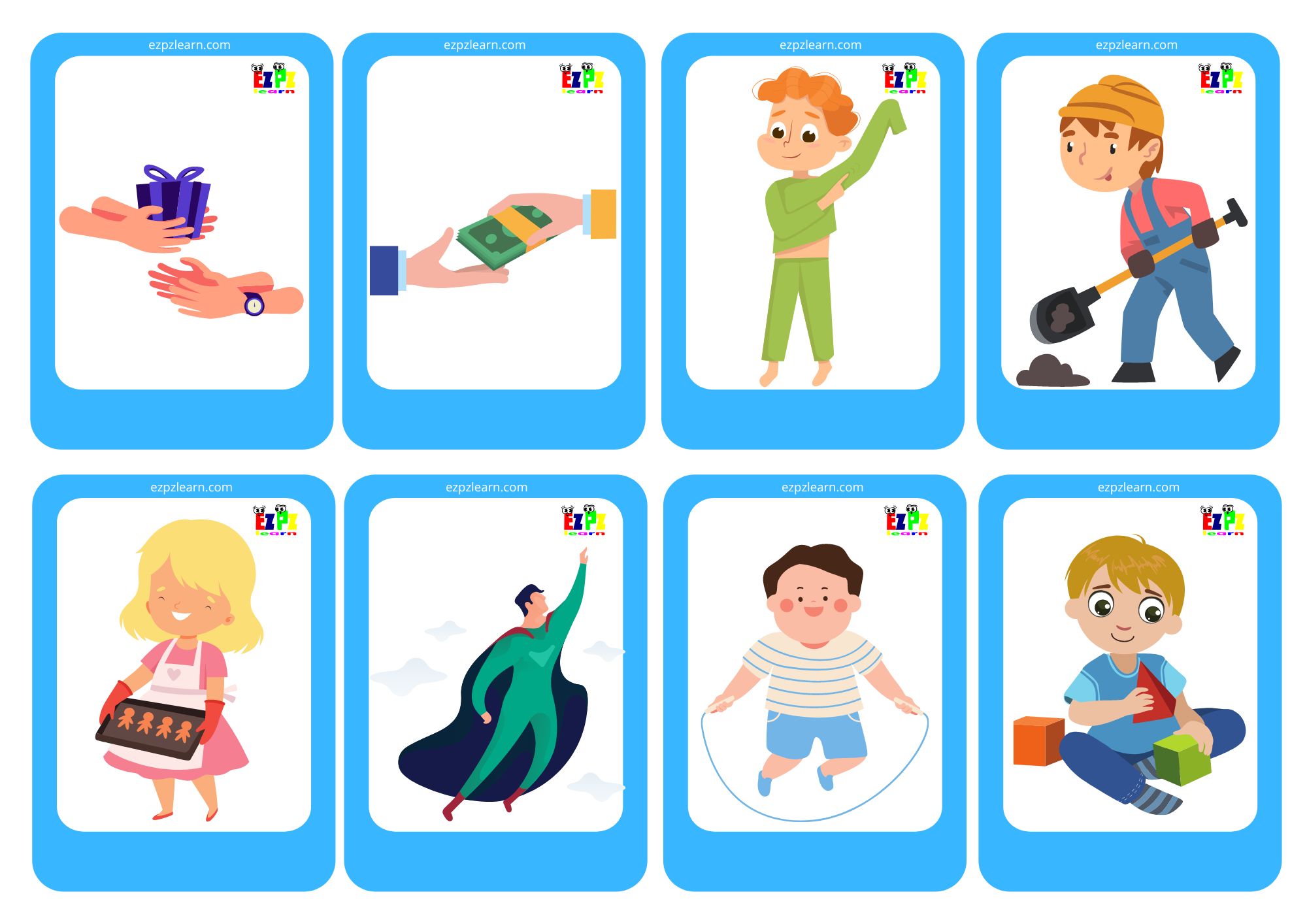 Verbs mini game cards for memory game free PDF Download